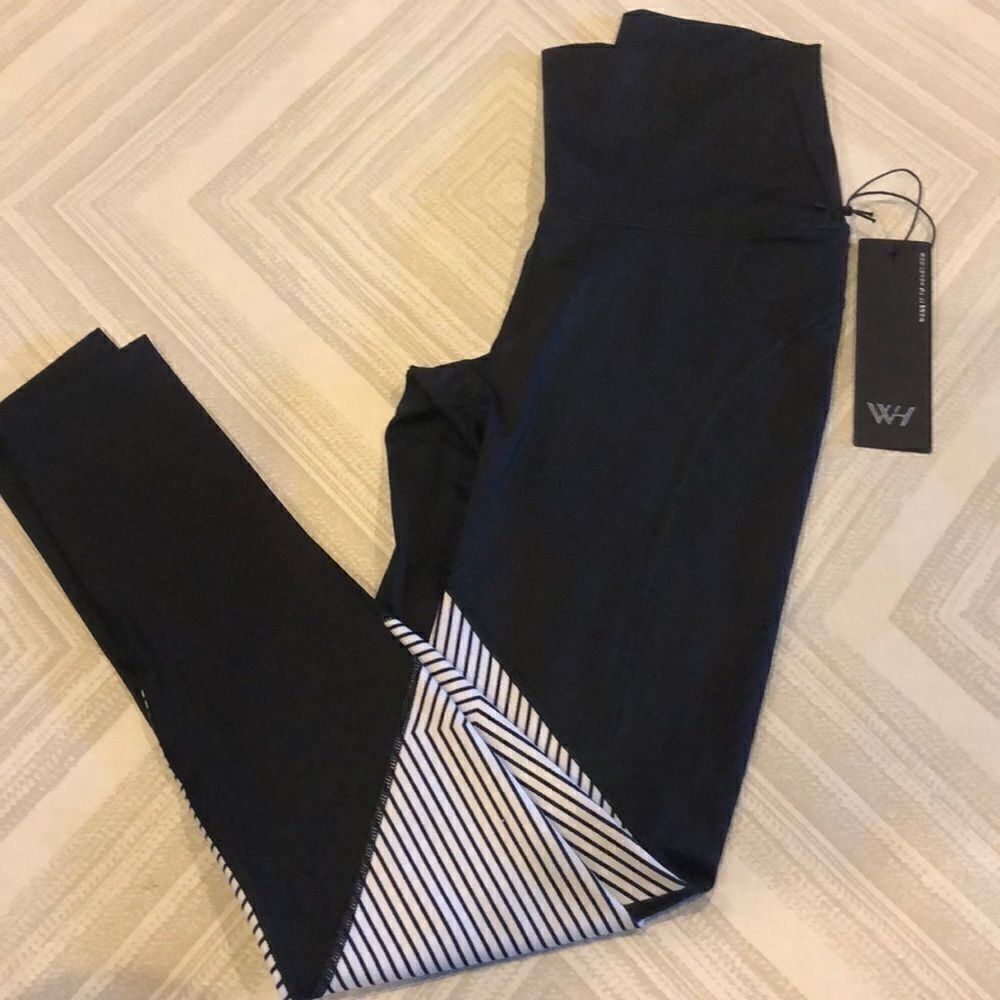 WITH Black with White/Black Striped Patch Leggings